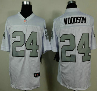 Nike Oakland Raiders #24 Charles Woodson White With Silvery Elite Jersey
