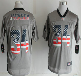 Nike Oakland Raiders #34 Bo Jackson 2014 USA Flag Fashion Grey Shadow Elite Jersey