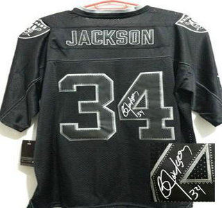 Nike Oakland Raiders #34 Bo.Jackson Elite Light Out Black Signed Jersey
