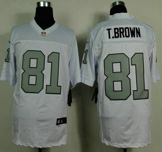 Nike Oakland Raiders #81 Tim Brown White With Silvery Elite Jersey