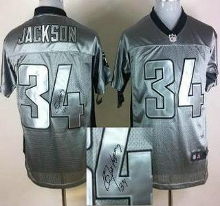 Nike Oakland Raiders #34 Bo Jackson Elite Grey Shadow Signed NFL Jersey