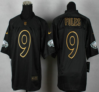 Nike Philadelphia Eagles #9 Nick Foles 2014 All Black With Gold Elite Jersey