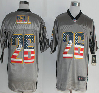 Nike Pittsburgh Steelers #26 LeVeon Bell 2014 USA Flag Fashion Gray Elite Jersey