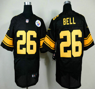 Nike Pittsburgh Steelers #26 LeVeon Bell Black With Yellow Elite Jersey
