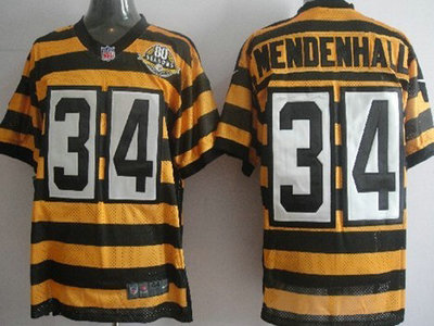 Nike Pittsburgh Steelers 34 Rashard Mendenhall Yellow With Black Throwback 80TH Jersey