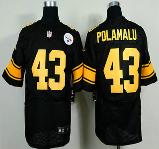 Nike Pittsburgh Steelers #43 Troy Polamalu Black With Yellow Elite Jersey