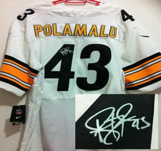 Nike Pittsburgh Steelers #43 Troy Polamalu White Signed Elite Jersey