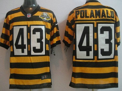 Nike Pittsburgh Steelers 43 Troy Polamalu Yellow With Black Throwback 80TH Jersey