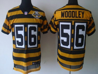 Nike Pittsburgh Steelers 56 LaMarr Woodley Yellow With Black Throwback 80TH Jersey