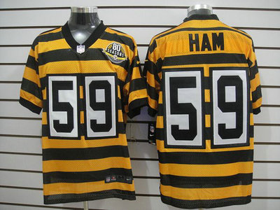 Nike Pittsburgh Steelers 59 Jack Ham Yellow With Black Throwback 80TH Jersey
