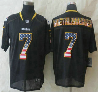 Nike Pittsburgh Steelers #7 Ben Roethlisberger 2014 USA Flag Fashion Black Elite Jersey