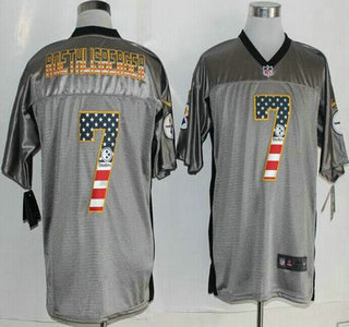 Nike Pittsburgh Steelers #7 Ben Roethlisberger 2014 USA Flag Fashion Gray Elite Jersey