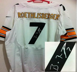 Nike Pittsburgh Steelers #7 Ben Roethlisberger White Signed Elite Jersey