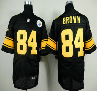 Nike Pittsburgh Steelers #84 Antonio Brown Black With Yellow Elite Jersey