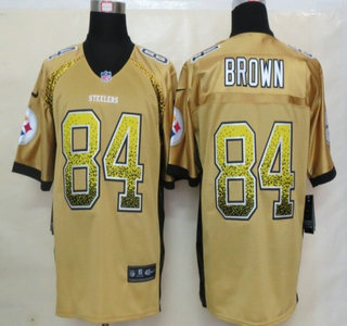 Nike Pittsburgh Steelers #84 Antonio Brown Drift Fashion Gold Elite Jersey