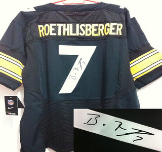 Nike Pittsburgh Steelers 7 Ben Roethlisberger Black Signed Elite Jerseys