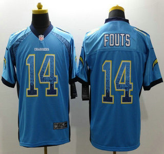 Nike San Diego Chargers #14 Dan Fouts Drift Fashion Blue Elite Jersey