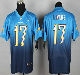 Nike San Diego Chargers #17 Philip Rivers Light Blue With Navy Blue Fadeaway Elite Jersey