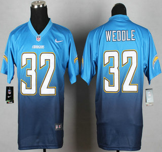 Nike San Diego Chargers #32 Eric Weddle Navy Blue With Light Blue Fadeaway Elite Jersey