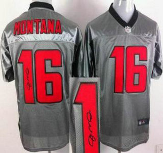 Nike San Francisco 49ers #16 Joe Montana Elite Grey Shadow Signed NFL Jersey