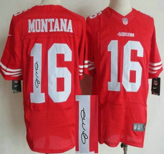 Nike San Francisco 49ers #16 Joe Montana Red Elite Signed Jersey
