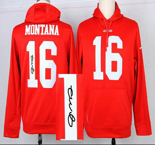 Nike San Francisco 49ers #16 Joe Montana Red Signed Hoody