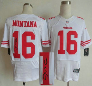 Nike San Francisco 49ers #16 Joe Montana White Elite Signed Jersey