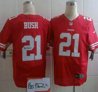 Nike San Francisco 49ers #21 Reggie Bush Red Elite Signed Jersey