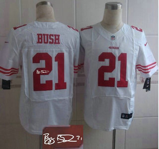 Nike San Francisco 49ers #21 Reggie Bush White Elite Signed Jersey