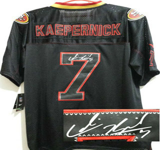 Nike San Francisco 49ers #7 Colin Kaepernick Black Lights Out Signed Elite Jersey