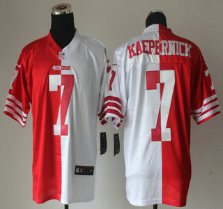 Nike San Francisco 49ers #7 Colin Kaepernick Red And White Split Elite Jersey