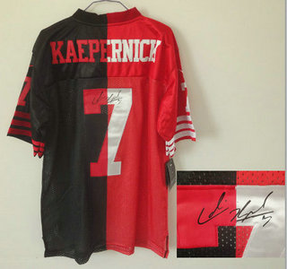 Nike San Francisco 49ers #7 Colin Kaepernick Red and Black Split Signed Jersey