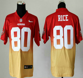 Nike San Francisco 49ers #80 Jerry Rice Drift Fashion II Red With Yellow 2013 Elite Jersey