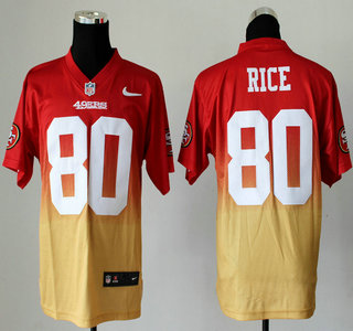 Nike San Francisco 49ers #80 Jerry Rice Drift Fashion II Red With Yellow 2013 Elite Jersey