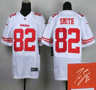 Nike San Francisco 49ers #82 Torrey Smith White Elite Signed Jersey