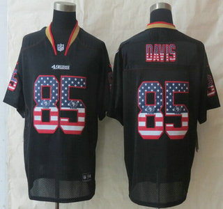 Nike San Francisco 49ers #85 Vernon Davis 2014 USA Flag Fashion Black Elite Jersey