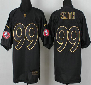 Nike San Francisco 49ers #99 Aldon Smith 2014 All Black With Gold Elite Jersey