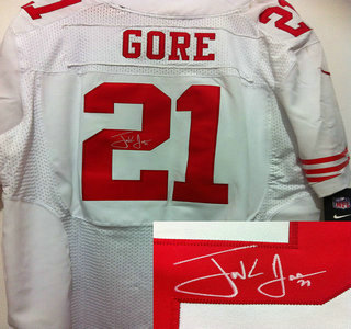 Nike San Francisco 49ers 21 Frank Gore White Signed Elite Jerseys