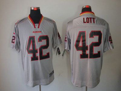 Nike San Francisco 49ers 42 Ronnie Lott Lights Out Black Name Grey Elite Jerseys