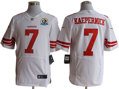 Nike San Francisco 49ers 7 Colin Kaepernick White Hall of Fame's 50TH Patch Elite Jersey