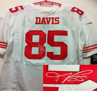 Nike San Francisco 49ers 85 Vernon Davis White Signed Elite Jerseys