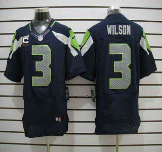 Nike Seattle Seahawks #3 Russell Wilson With C Patch Blue Jersey