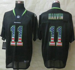 Nike Seattle Seahawks #11 Percy Harvin 2014 USA Flag Fashion Black Elite Jersey