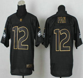 Nike Seattle Seahawks #12 Fan 2014 All Black With Gold Elite Jersey