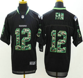 Nike Seattle Seahawks #12 Fan Black With Camo Elite Jersey