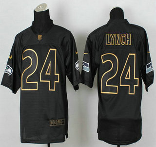 Nike Seattle Seahawks #24 Marshawn Lynch 2014 All Black With Gold Elite Jersey