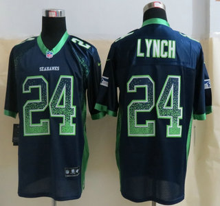 Nike Seattle Seahawks #24 Marshawn Lynch Drift Fashion Blue Elite Jersey