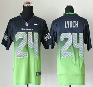 Nike Seattle Seahawks #24 Marshawn Lynch Drift Fashion II Blue With Green 2013 Elite Jersey