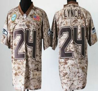 Nike Seattle Seahawks #24 Marshawn Lynch Salute to Service Digital Camo Elite Jersey