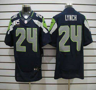 Nike Seattle Seahawks #24 Marshawn Lynch With C Patch Blue Jersey